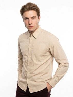 YSL Yves Saint Laurent Men's Tan Button-Up Dress Shirt 15 1/2 32-33
